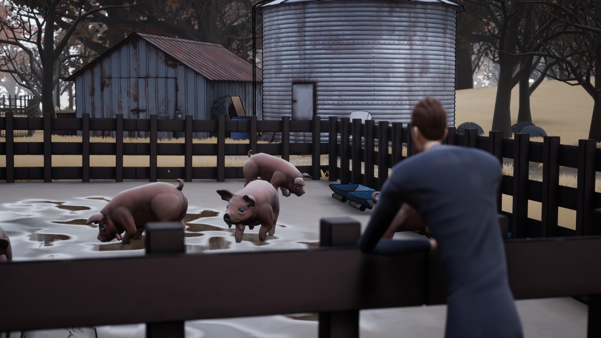 A screenshot of Hitman watching pigs